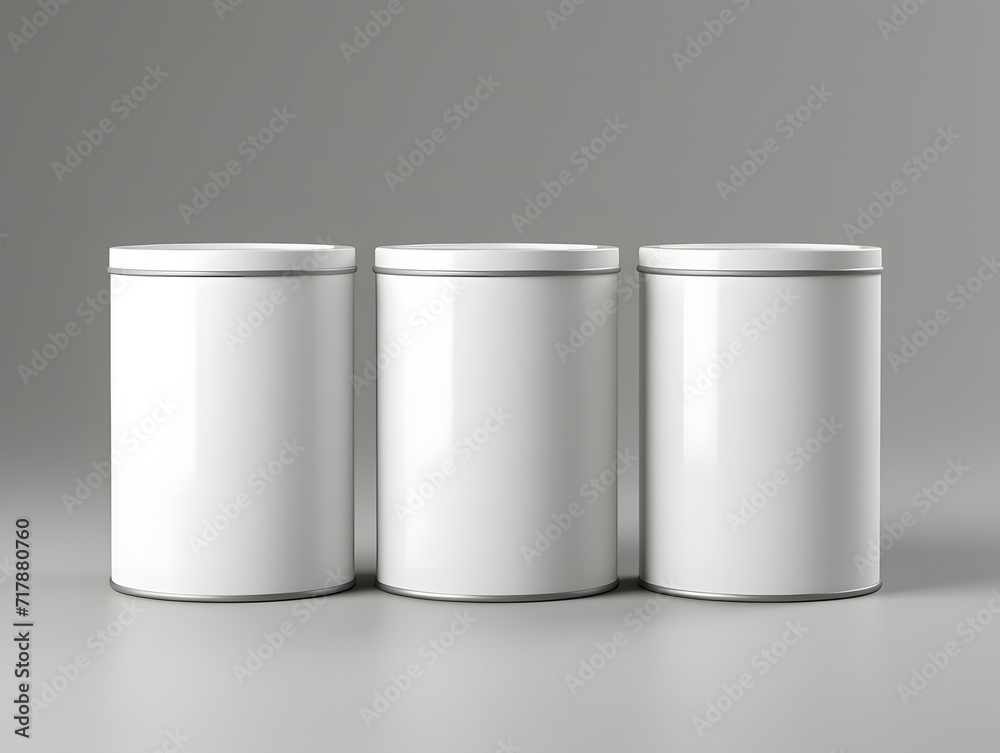 3D three blank white cans Mockup on isolated background 3D three blank white cans Mockup on isolated background