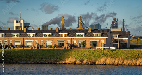 Tableau sur toile View of Ijmuiden, The Netherlands, residential neighbourhood affected by heavy i
