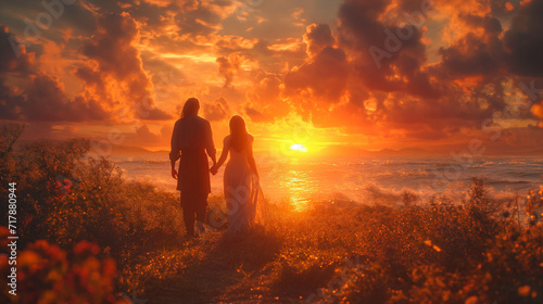Man and woman together in sunset