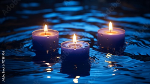 Blue lit candles under water hyper-realistic