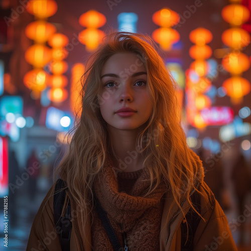 Woman portrait in busy city