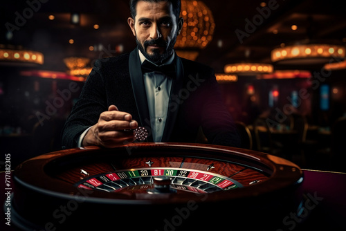 Concept of casino games poker slots free spins chips cards dice players las vegas Generative AI picture photo