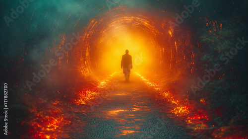 Man in a fire tunnel photo