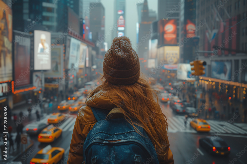 Woman portrait in busy city