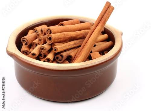 Brown cinnamon powder in a wooden bowl. generative AI