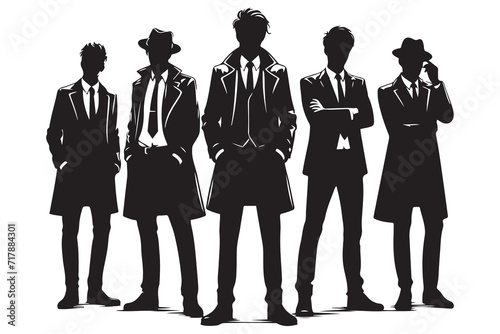 Mafia silhouette vector, Detective silhouette vector isolated on white background