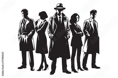 Mafia silhouette vector, Detective silhouette vector isolated on white background