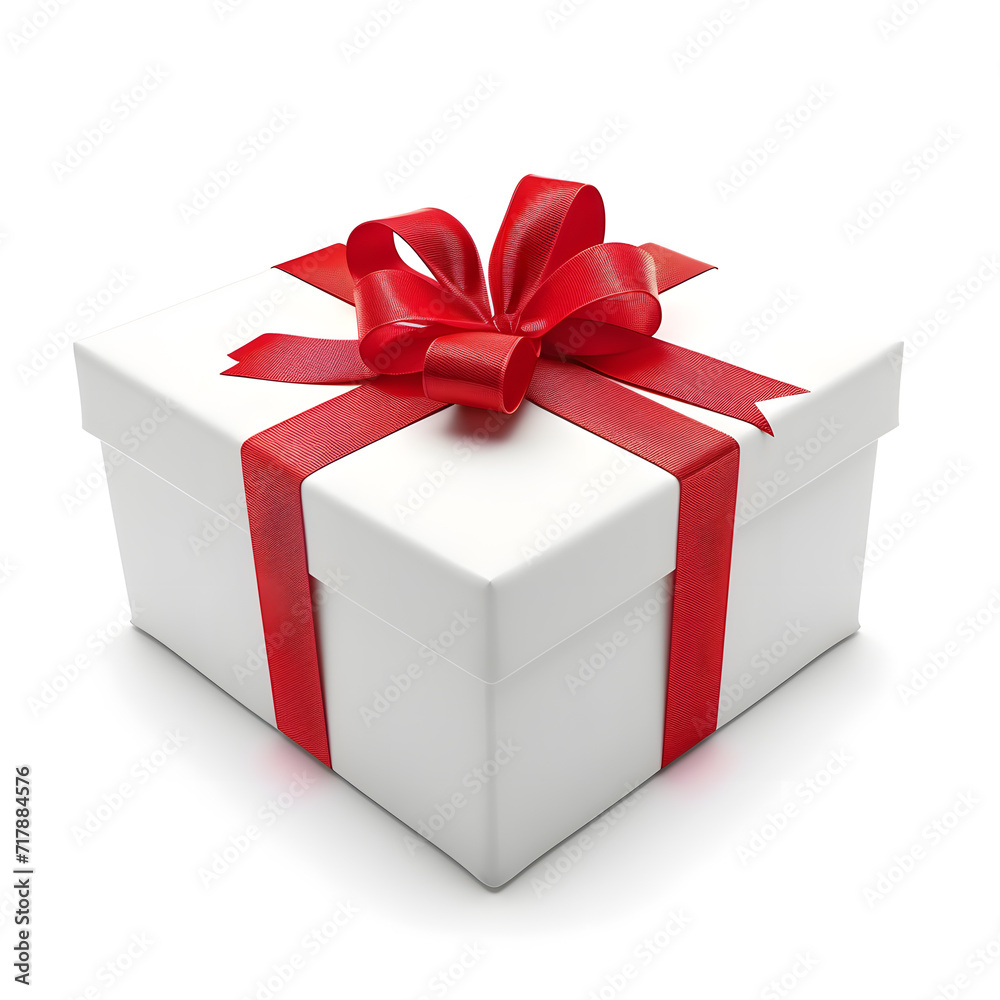 Fototapeta premium Gift box with red ribbon isolated on white background