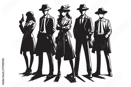 Mafia silhouette vector, Detective silhouette vector isolated on white background