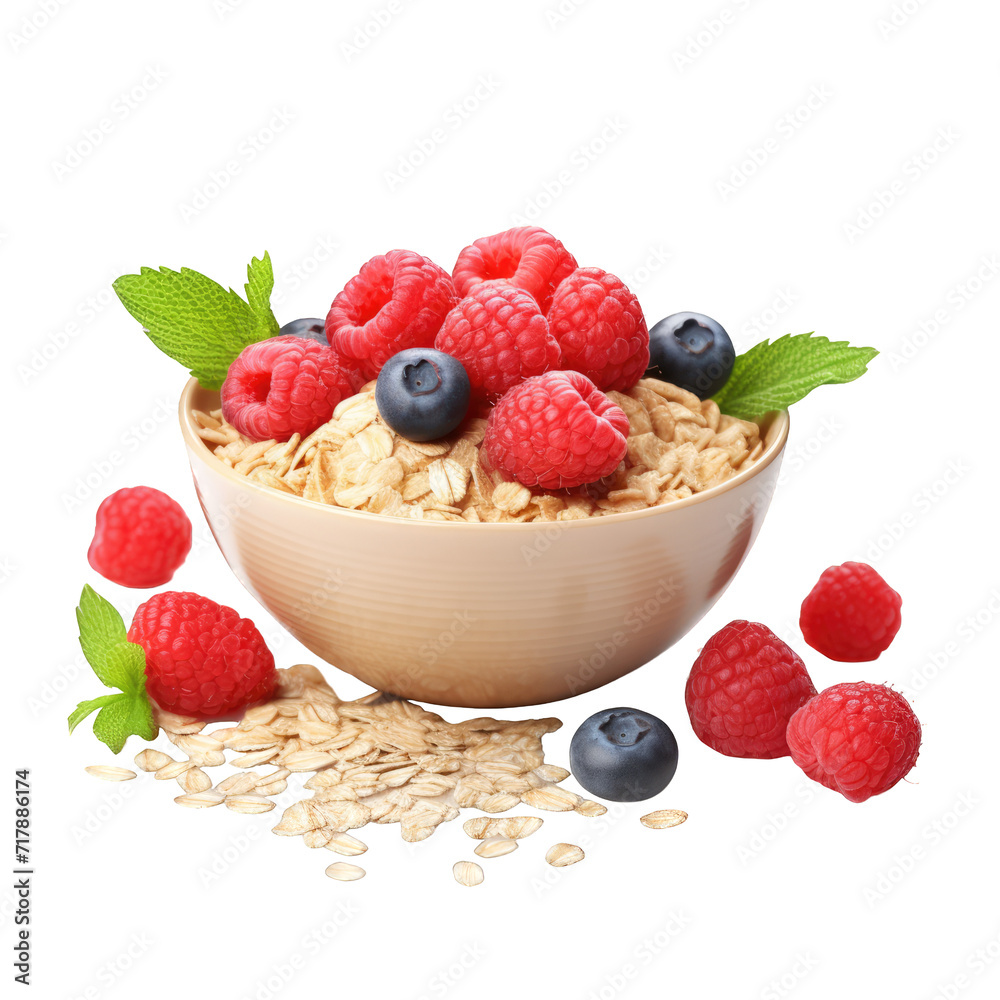 Tasty boiled oat flakes with berries in bowl isolated on cut out PNG transparent background Tasty boiled oat flakes with berries in bowl isolated on cut out PNG transparent background