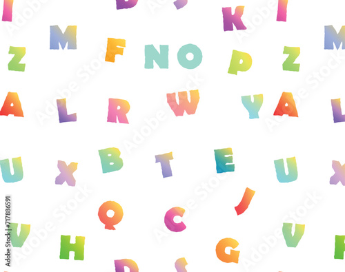 Obraz na płótnie Cute fluffy typography seamless pattern. Light Full of colours letters. Design for fashion, fabric, textile, wallpaper, cover, web , wrapping and all prints on white dove colour background. w salonie
