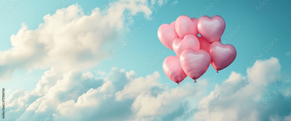  A dreamy Valentine's Day scene with a soft pink pedestal surrounded by lush pink roses under  sky painted with gentle clouds. The roses, ready for a product showcase. Ai generated