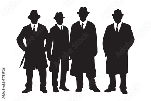 Mafia silhouette vector, Detective silhouette vector isolated on white background