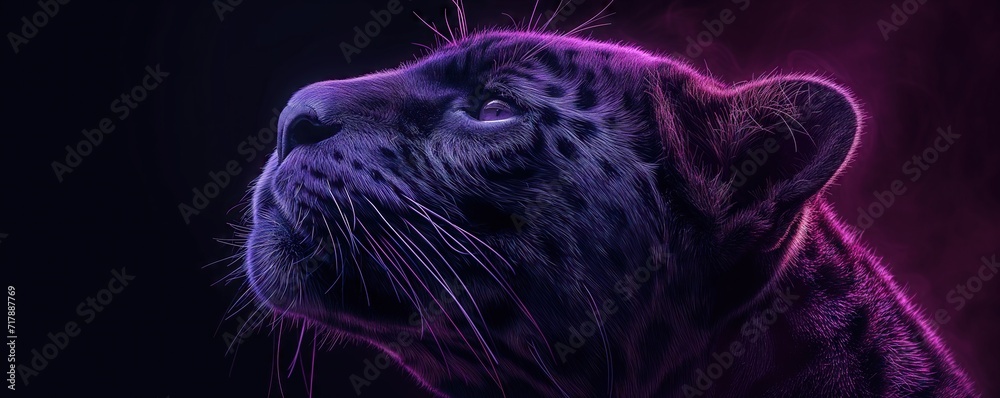 Jaguar, violet vortex. Majestic Jaguar Portrair under violet, pink lights.