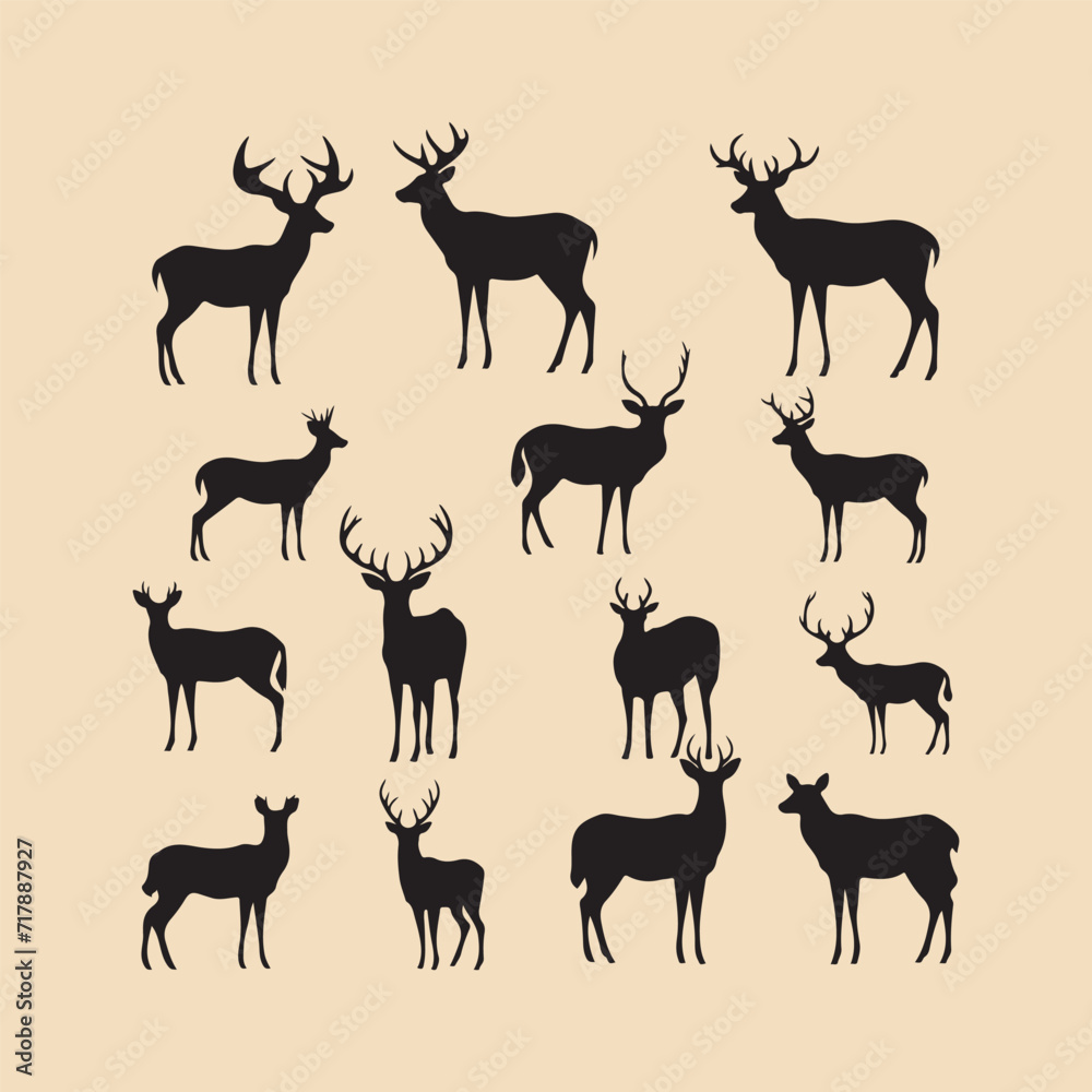 Fototapeta premium deer silhouette set