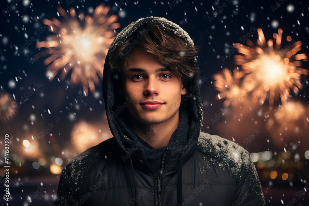 Fireworks show concept people watching admiring wonderful lights winter atmosphere Generative AI Fireworks show concept people watching admiring wonderful lights winter atmosphere Generative AI