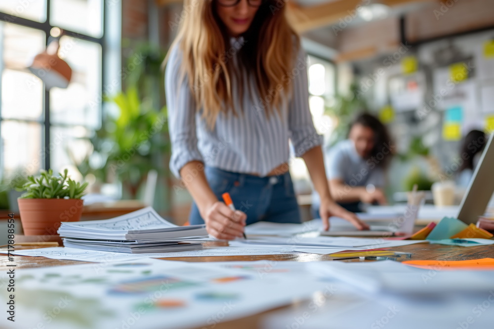 Paper work on the table. Office background, Blurred background. Generated AI. Paper work on the table. Office background, Blurred background. Generated AI.