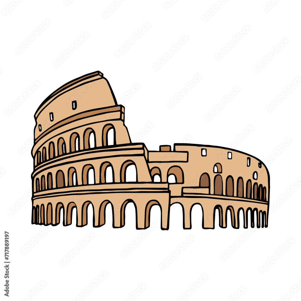 Naklejka premium Colosseum in Italy icon in cartoon style isolated on white background. Countries symbol stock vector illustration.