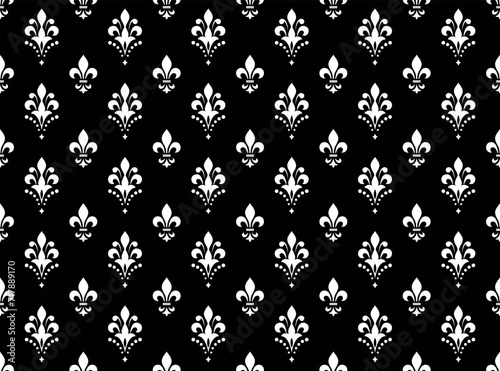 Wallpaper in the style of Baroque. Seamless vector background. White and black floral ornament. Graphic pattern for fabric, wallpaper, packaging. Ornate Damask flower ornament