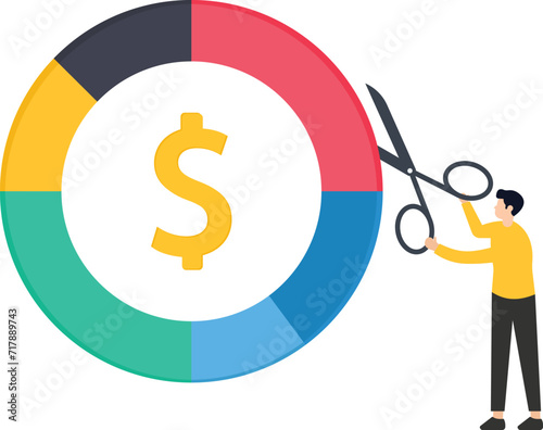 Cut or reduce inflation by monetary policy, FED, federal reserve or central bank increase interest rate to control inflation to acceptable level concept, businessman cut percentage sign with sword.

