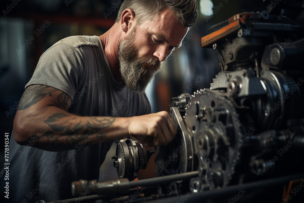 Generative ai picture of professional employee working on auto factory production line Generative ai picture of professional employee working on auto factory production line