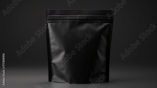 Black paper bag for food packaging zip lock isolated on white background photo
