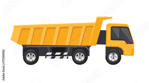 Yellow Dump truck tipper vector illustration on white background | Isolated heavy industrial machinery equipment vehicle | Flat Vector