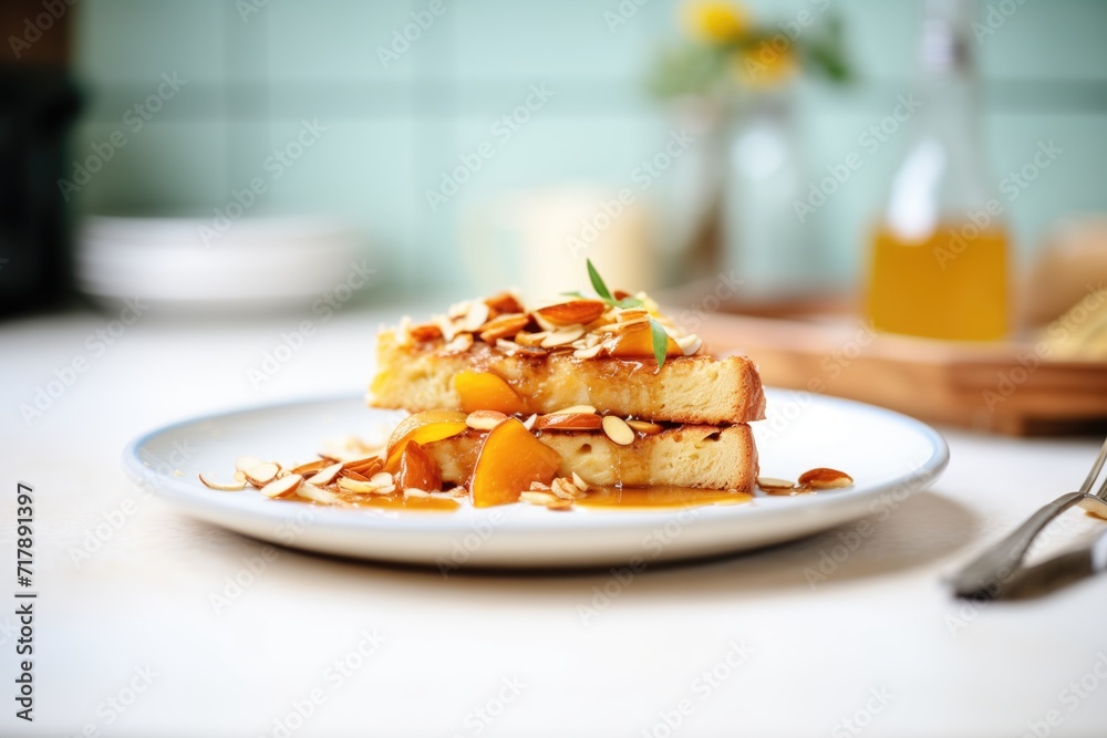 sliced almond topped brioche with apricot jam sliced almond topped brioche with apricot jam