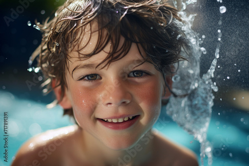 Summer holidays children in aquapark having fun sliding water splash Generative AI picture