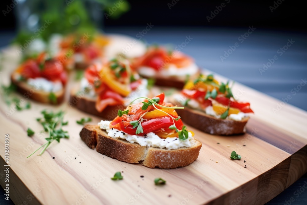 bruschettas with roasted bell peppers and garlic