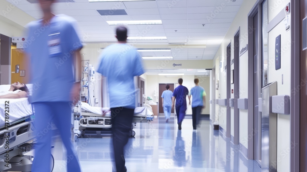 A photo of a busy hospital hallway, suitable for healthcare system or medical research articles 