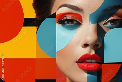 Portrait of a beautiful woman with bright make-up. Beauty, fashion. A masterpiece of modernism, bright colors