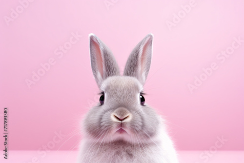 Portrait of cute bunny in front of pink studio background © Firn