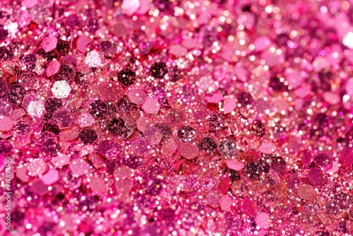 Valentine's day A full-frame image of sparkling pink glitter, creating a shimmering textured background that exudes playfulness and girly charm. Ai genrate