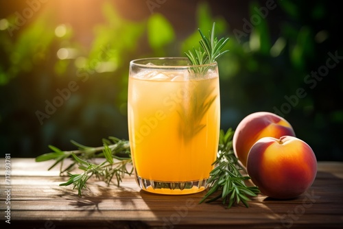 Natural and Nutritious Peach Thyme Juice Bathed in the Gentle Light of Dawn