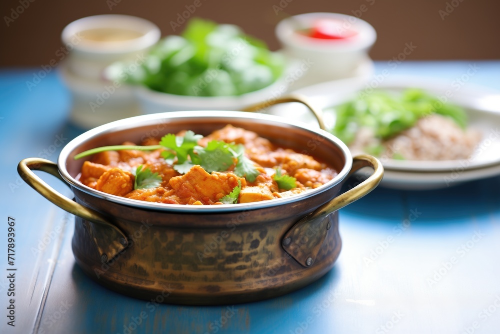 freshly made chana masala in copper serving ware freshly made chana masala in copper serving ware