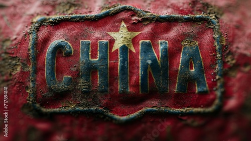 China text on grunge rusty surface, vintage sign background. photo