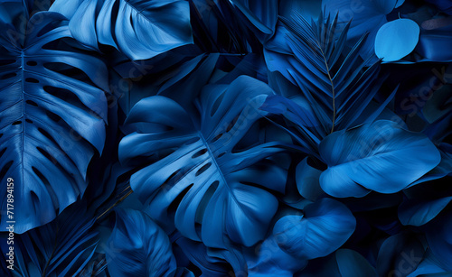 Pantone Color of the Year. Blue Leaves Background. 