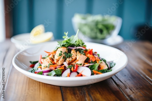 colorful chicken tikka salad with fresh vegetables