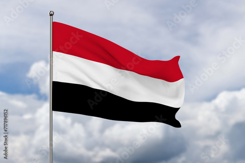 Yemen flag on sky background. 3D illustration photo