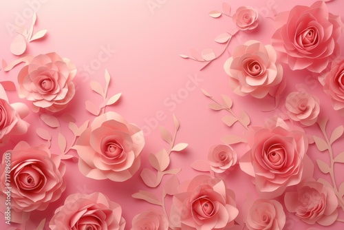 Valentine s day A delicate arrangement of pink and white spring flowers borders the left edge of a soft pink background  providing a fresh and serene space for messages. Ai generate