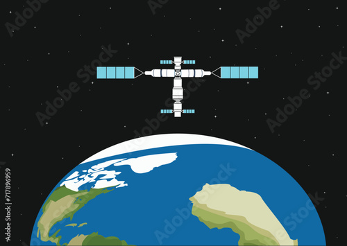 China's Tiangong space station | Space Station rotating around earth with stars in background photo