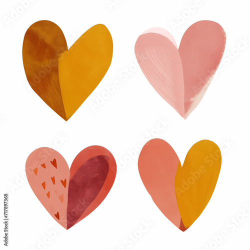 Clipart de corações nas cores rosa, bege e laranja isolado no fundo branco