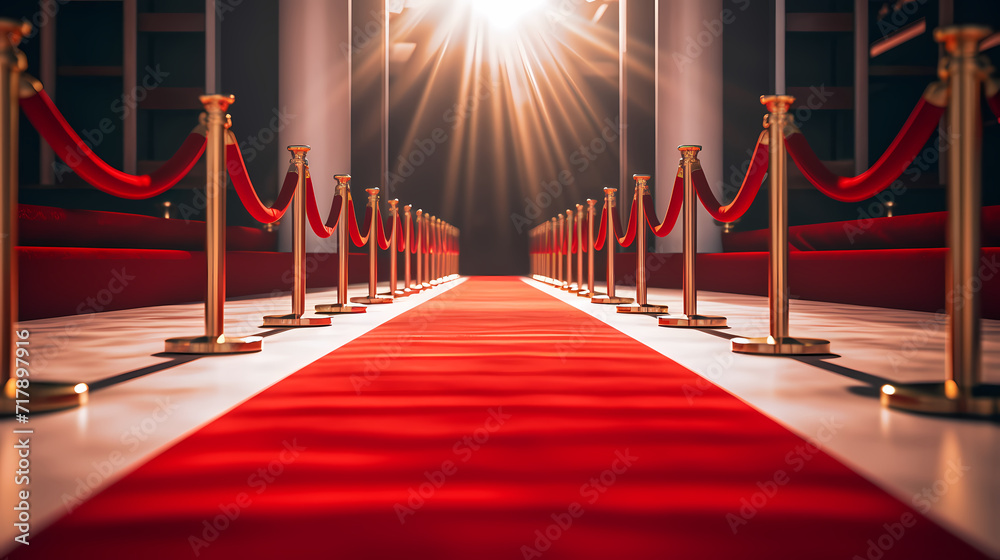 Luxurious and elegant red carpet staircase, holiday awards ceremony event Luxurious and elegant red carpet staircase, holiday awards ceremony event