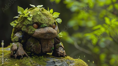 cute little rock golem covered in moss photo