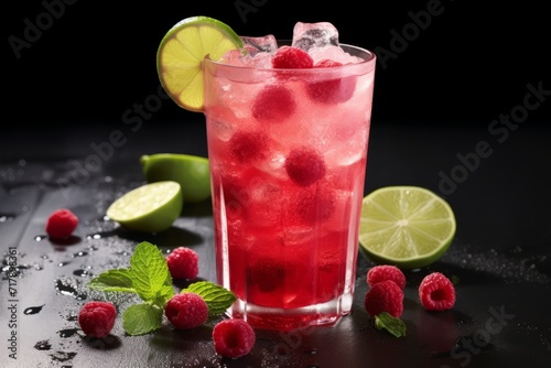 Artistic Food Photography of a Summer Favorite: Icy Cold Raspberry and Lime Spritzer