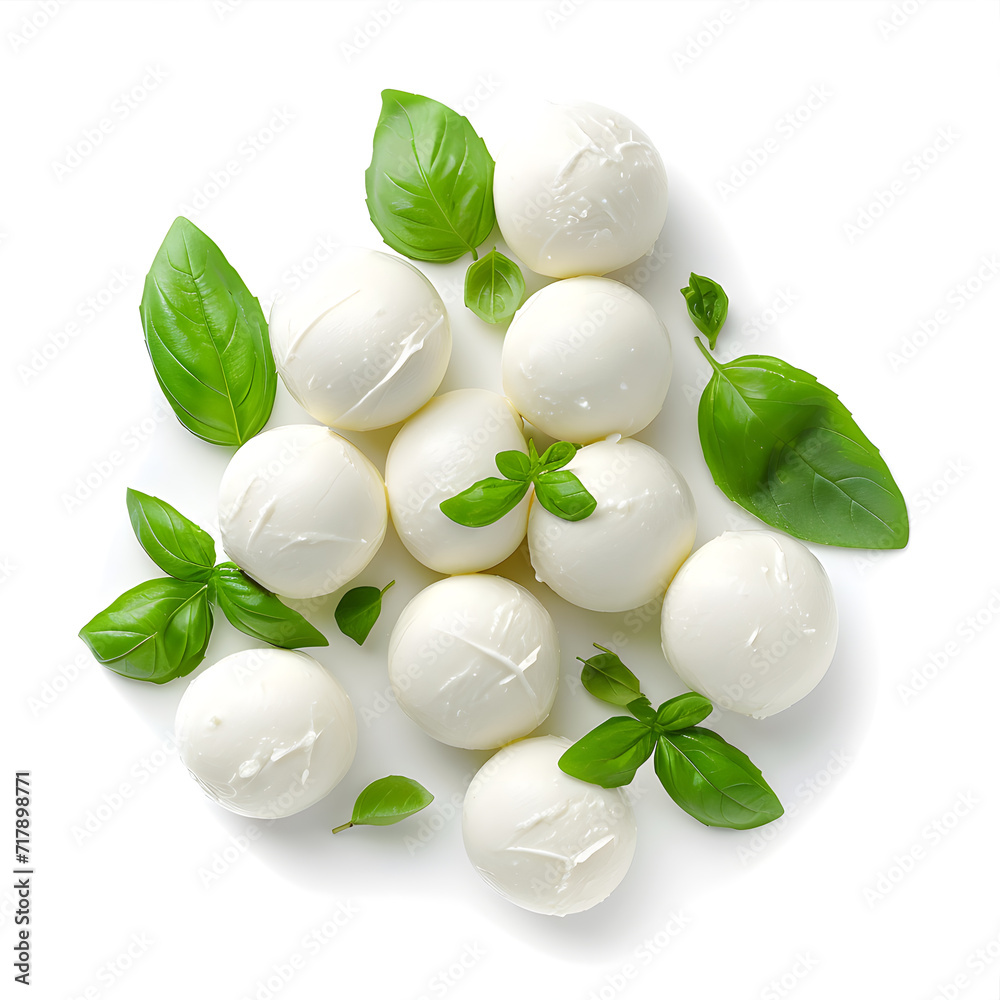 Fresh mozzarella balls top view isolated on white background Fresh mozzarella balls top view isolated on white background