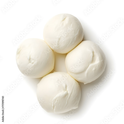 Fresh mozzarella balls top view isolated on white background