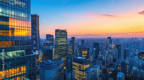 Dusk Descends on Modern City Skyline