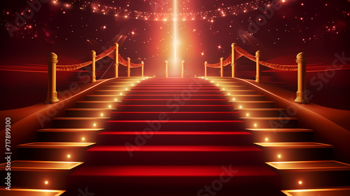 Luxurious and elegant red carpet staircase, holiday awards ceremony event
